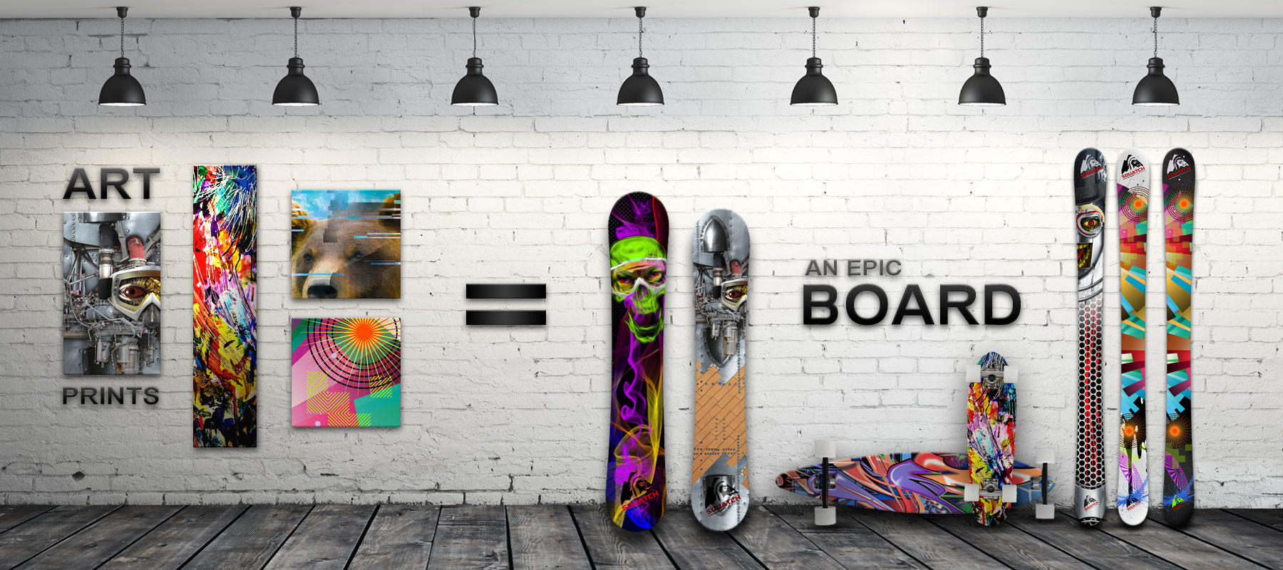 Squatch Industries, Art Prints, Snowboard, Skateboard, Longboard, Ski Wraps Graphic Tees